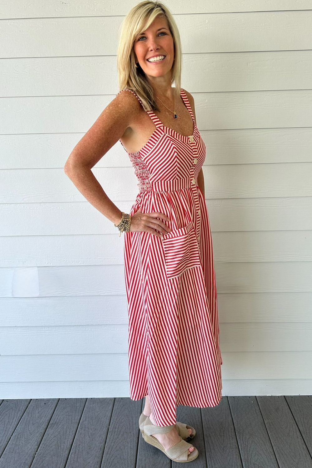 Sleeveless Stripe Dress - Red - Zoe and Claire