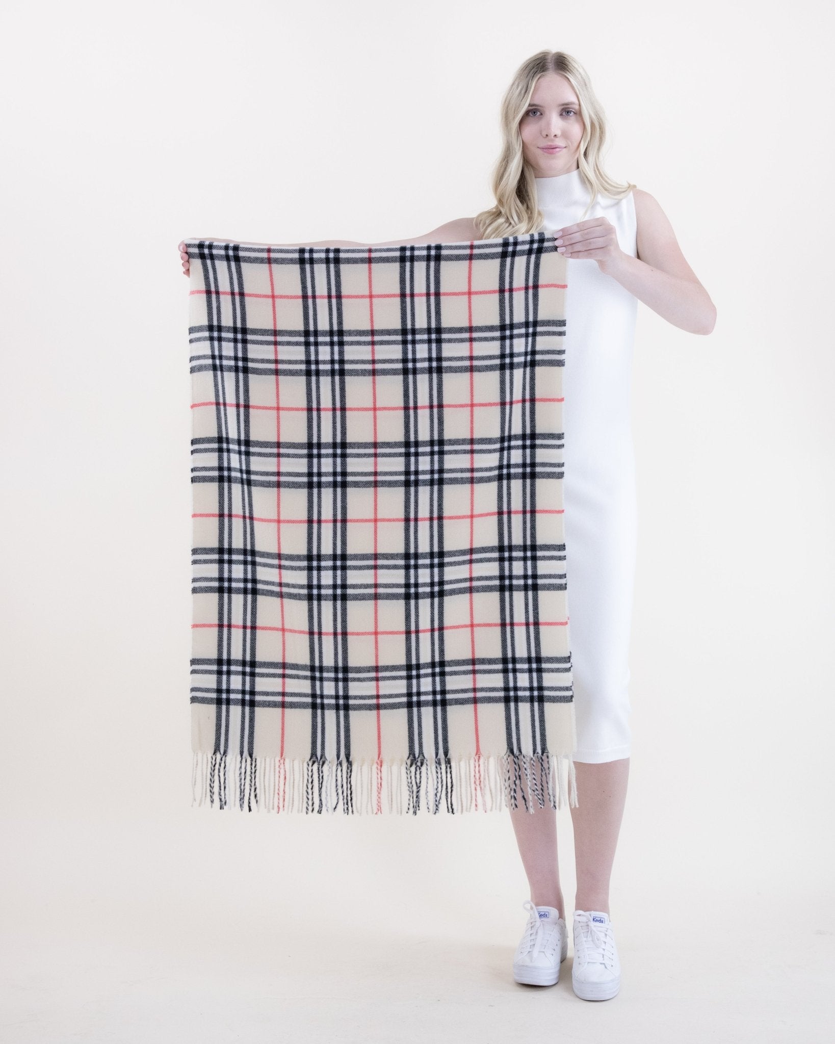 Soft Feel Highland Plaid Scarf - Beige - Very Moda