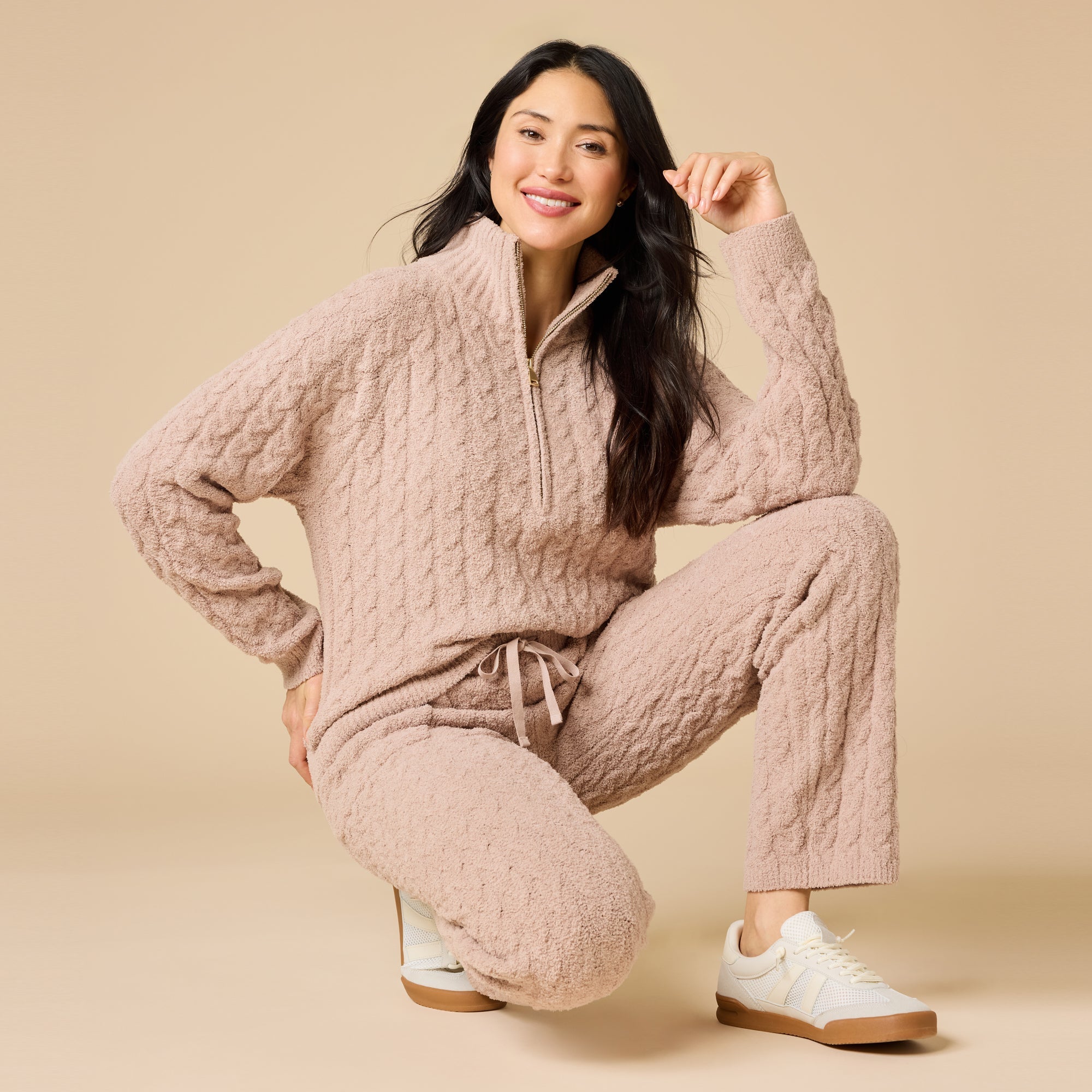 Softies Cable Knit Marshmallow 1/2 Zip with Tapered Pant Coco - Softies