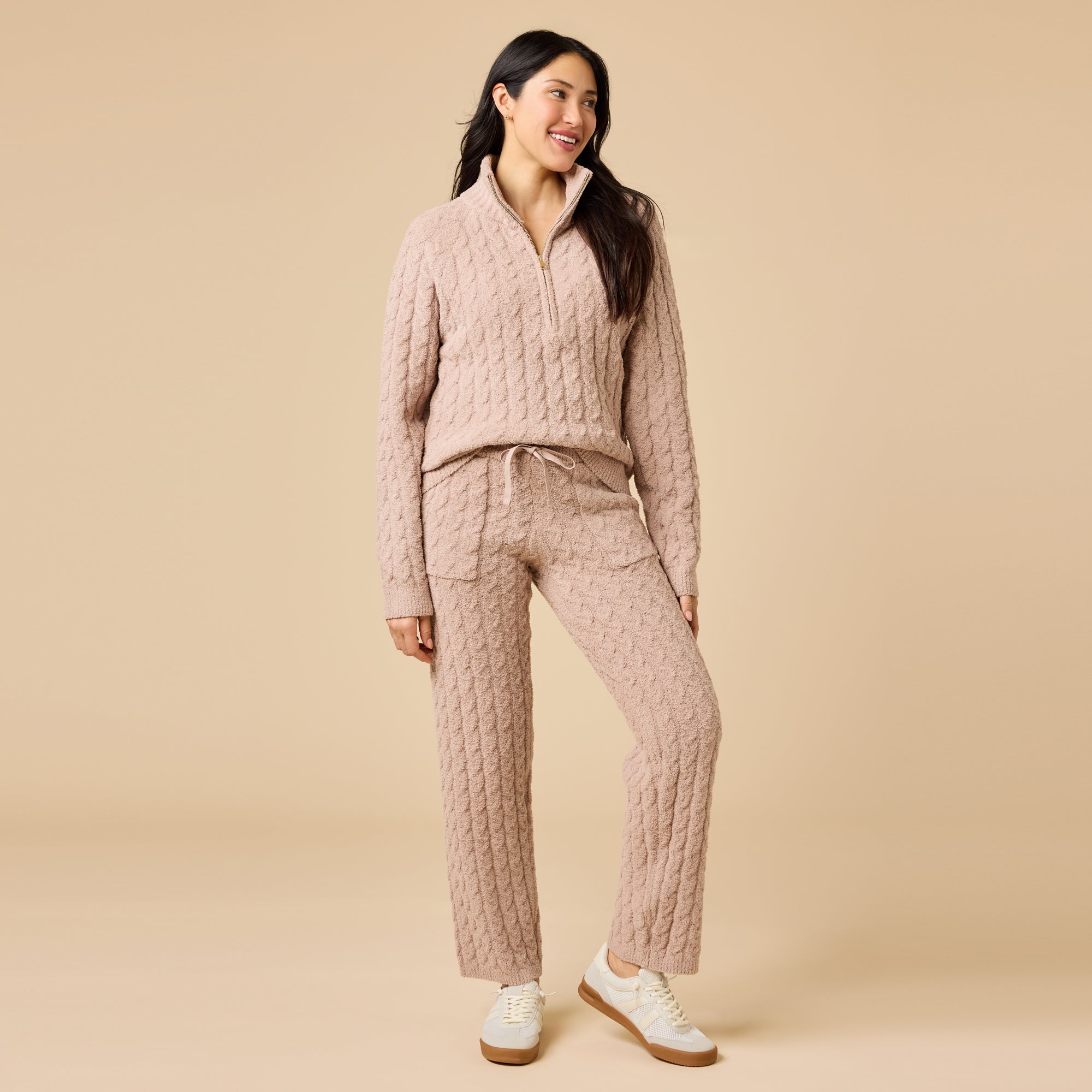 Softies Cable Knit Marshmallow 1/2 Zip with Tapered Pant Coco - Softies