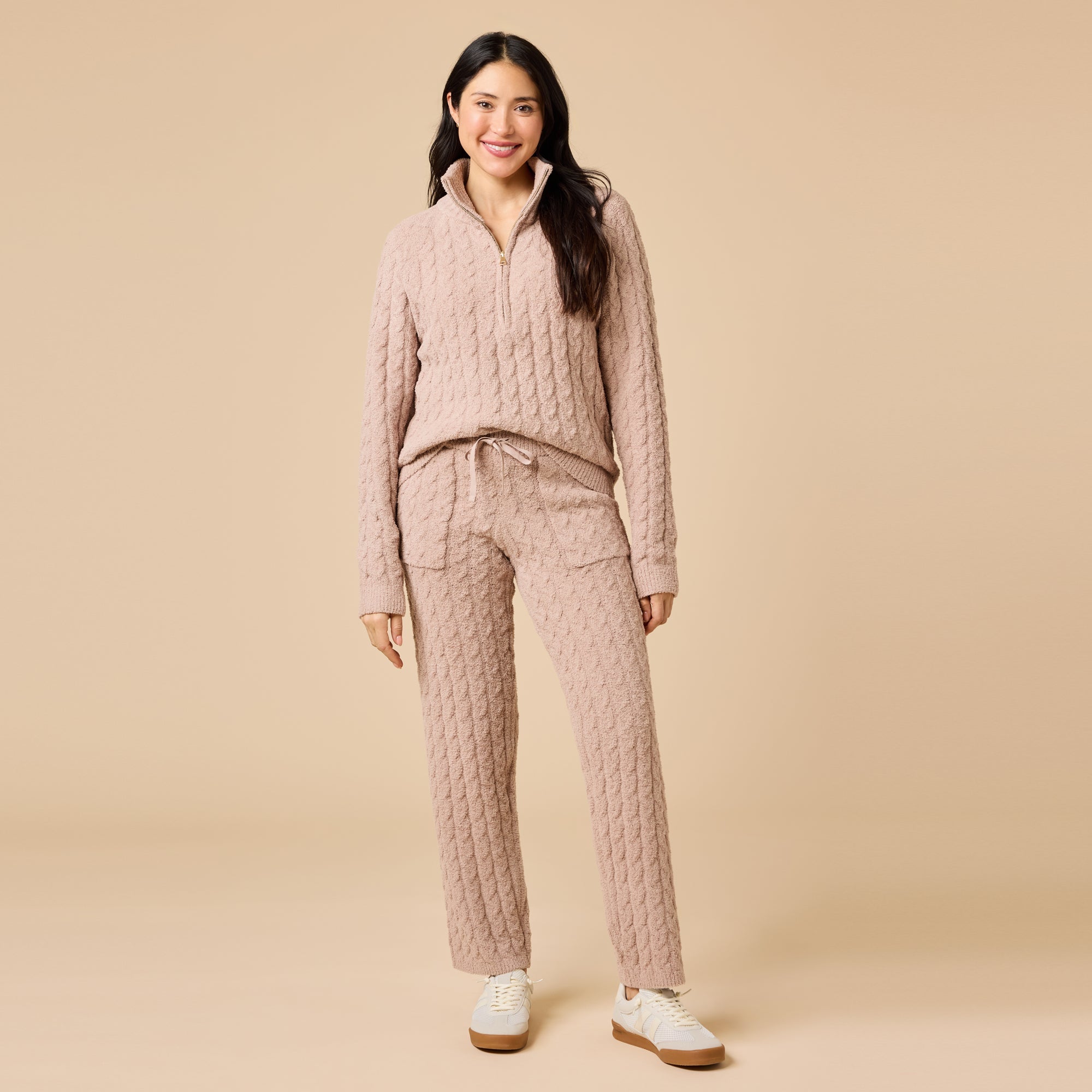 Softies Cable Knit Marshmallow 1/2 Zip with Tapered Pant Coco - Softies