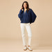 Softies Cable Knit Marshmallow Funnel Neck Double Zip Jacket Midnight - Softies