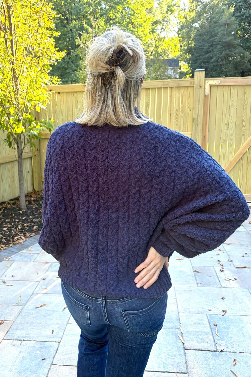 Softies Cable Knit Marshmallow Funnel Neck Double Zip Jacket Midnight - Softies