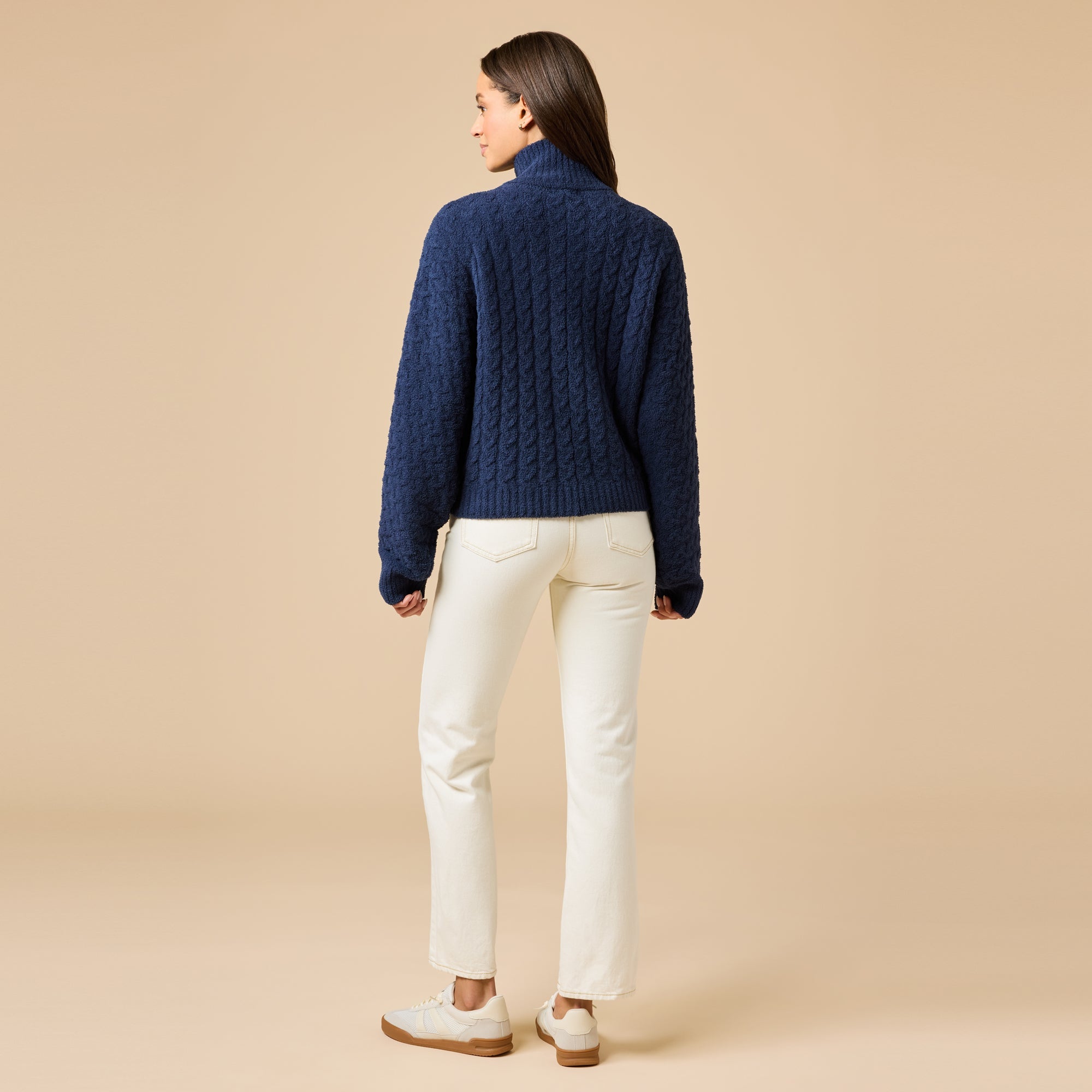 Softies Cable Knit Marshmallow Funnel Neck Double Zip Jacket Midnight - Softies