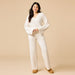 Softies Cable Knit Marshmallow V-Neck with Flared Sleeve and Pant Almond - Softies