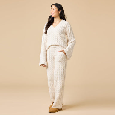 Softies Cable Knit Marshmallow V-Neck with Flared Sleeve and Pant Almond - Softies