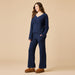 Softies Cable Knit Marshmallow V-Neck with Flared Sleeve and Pant Midnight - Softies