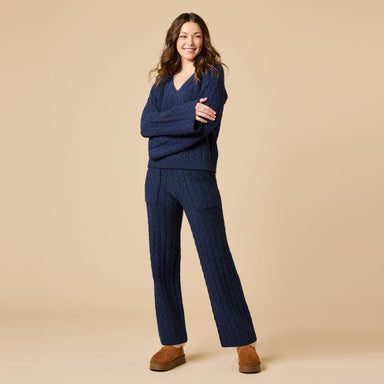 Softies Cable Knit Marshmallow V-Neck with Flared Sleeve and Pant Midnight - Softies