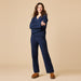 Softies Cable Knit Marshmallow V-Neck with Flared Sleeve and Pant Midnight - Softies