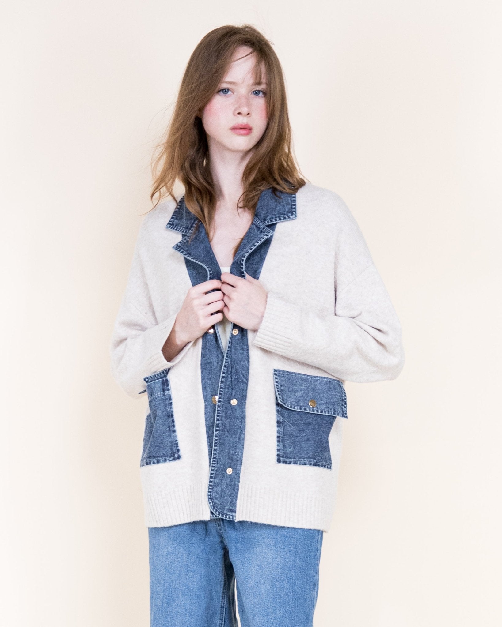 Soho Denim Trim Cardigan - Beige - Very Moda