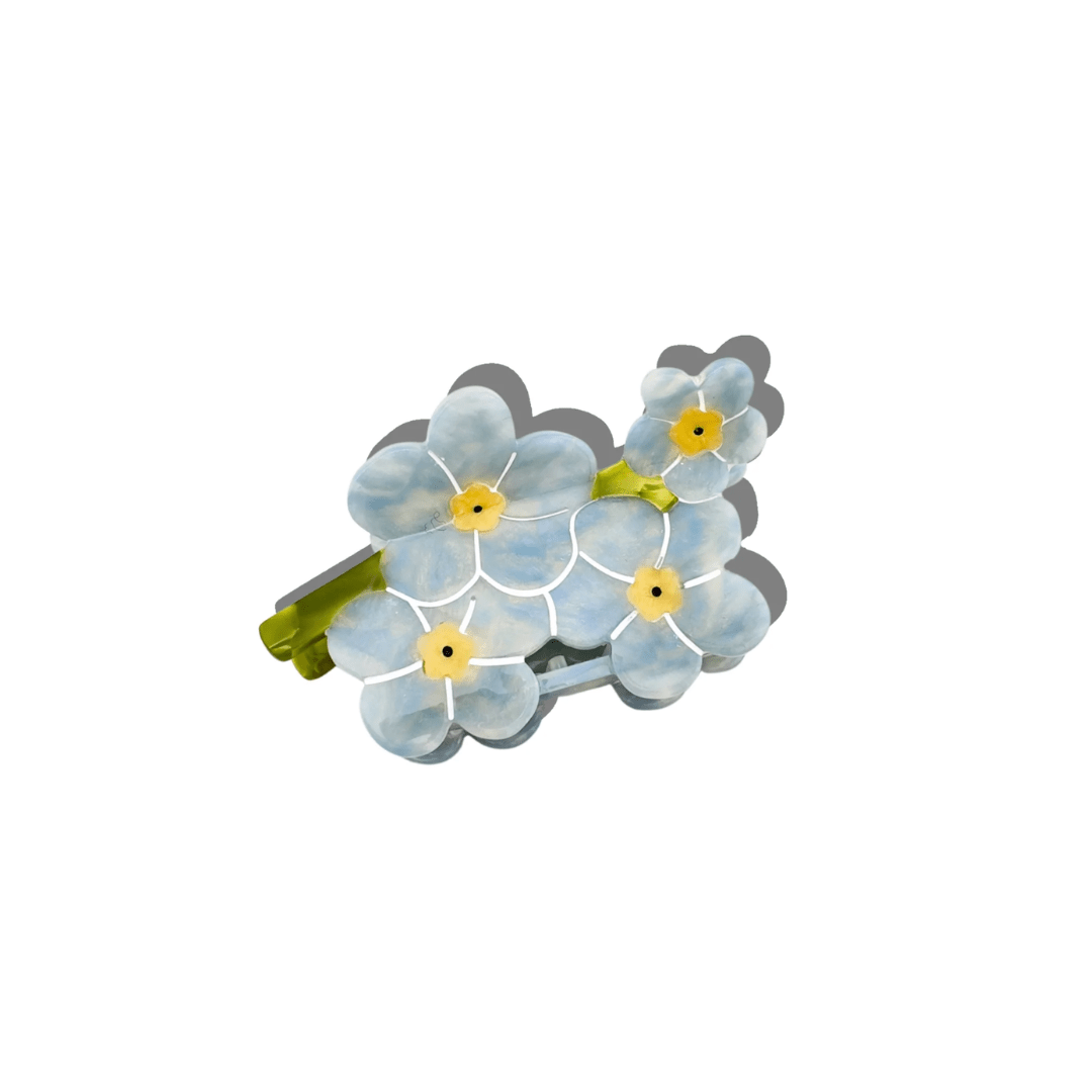 Solar Eclipse Hand-Painted Claw Clip - Forget-Me-Not Flower - Solar Eclipse