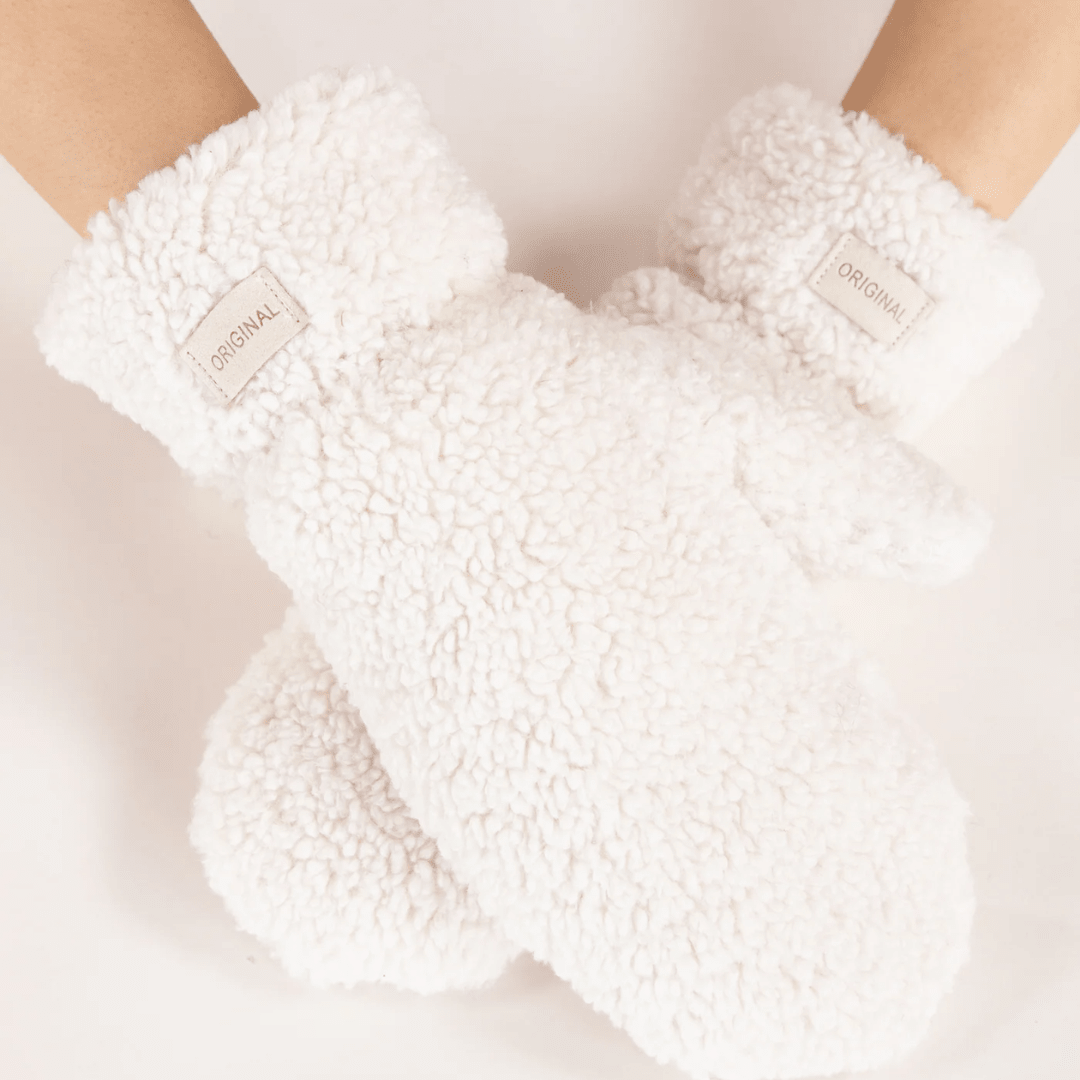 Solid Fuzzy Faux Fur Mittens - Very Moda