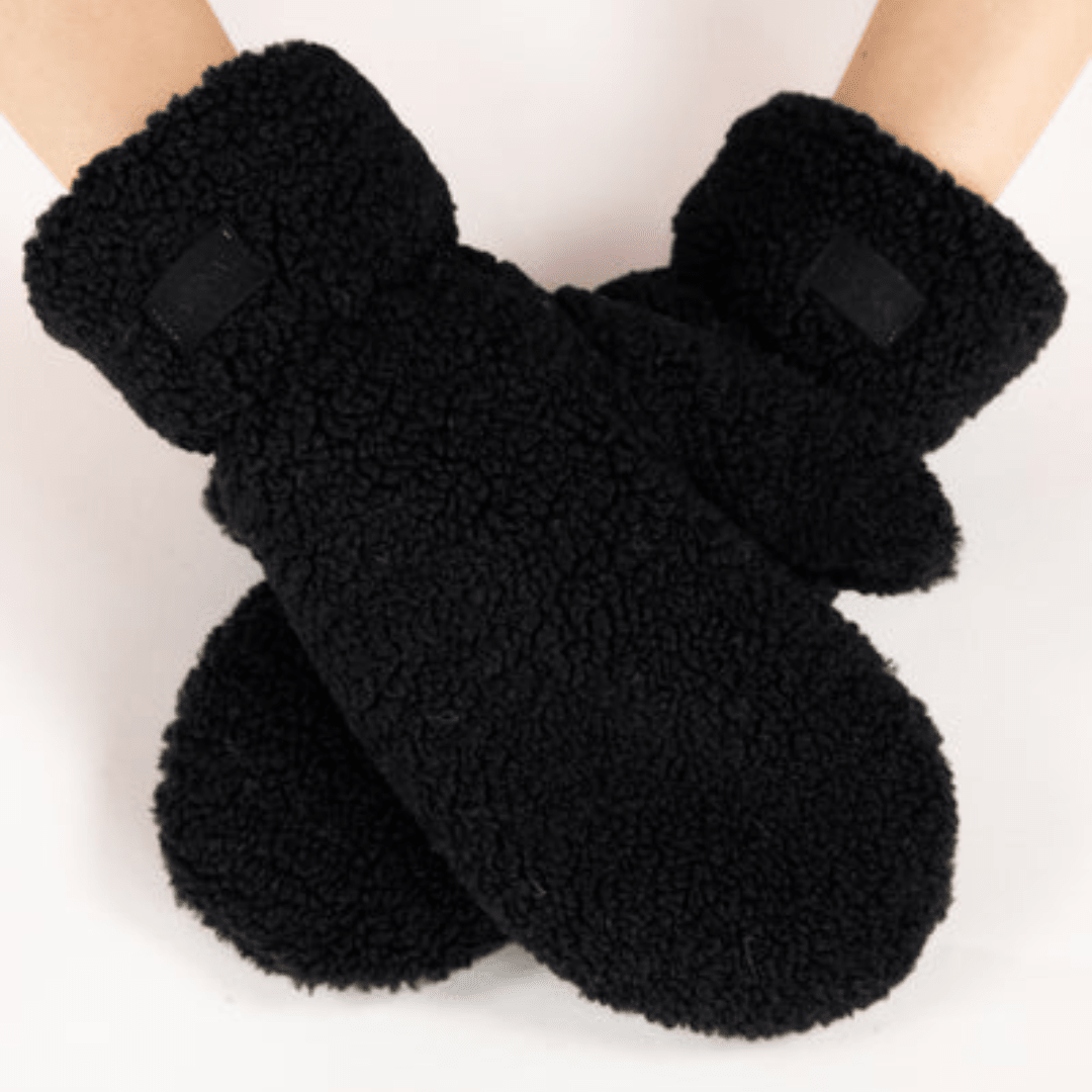 Solid Fuzzy Faux Fur Mittens - Very Moda