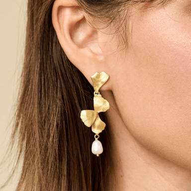 Spartina Ginko Leaf Dangle Earrings - Pearl - Spartina