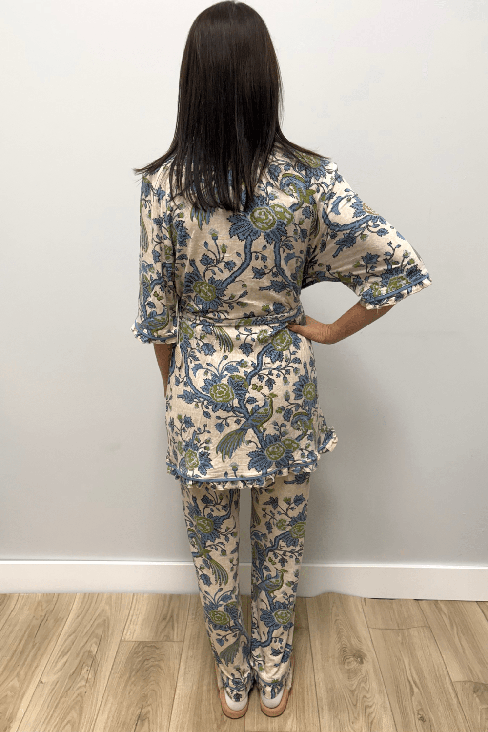 Spartina Pajama Ruffle Robe Japonica Bird Green - Spartina