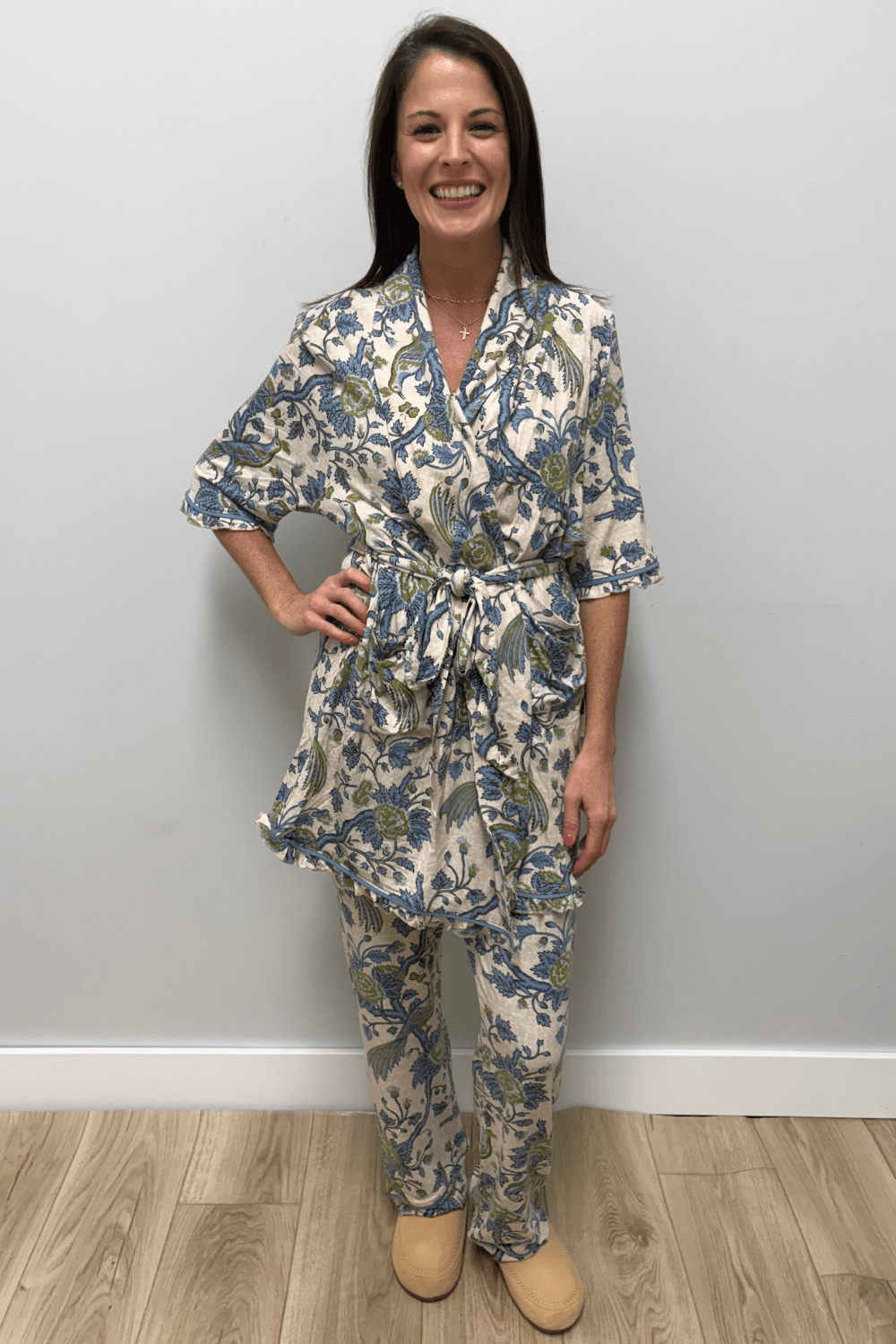 Spartina Pajama Ruffle Robe Japonica Bird Green - Spartina