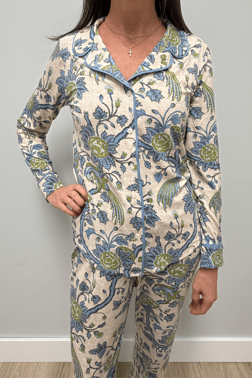 Spartina Pajama Top Japonica Bird Green - Spartina