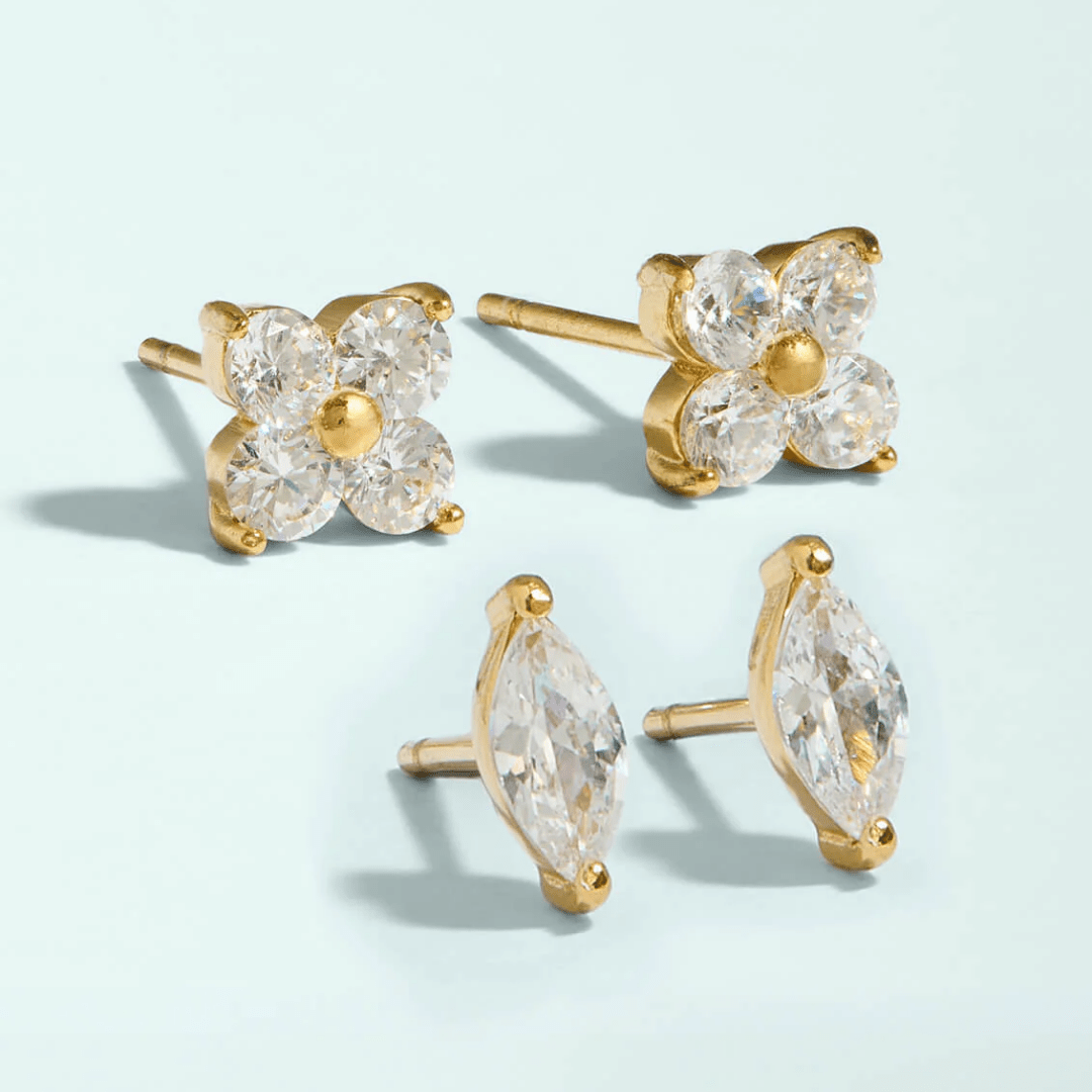 Spartina Sparkly Clover Stud Earrings Set - Spartina