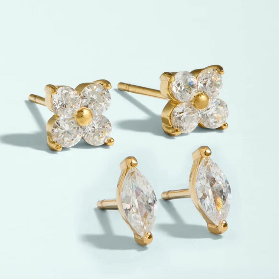 Spartina Splash Sparkly Clover Stud Earrings Set - Spartina