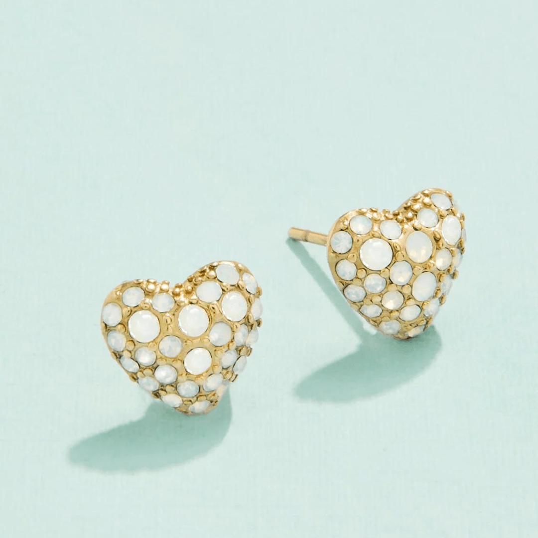 Spartina Splash White Opal Sparkling Heart Studs - Spartina
