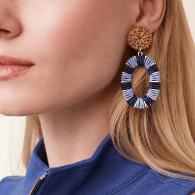 Spartina Straw Oval Earrings - Blue - Spartina