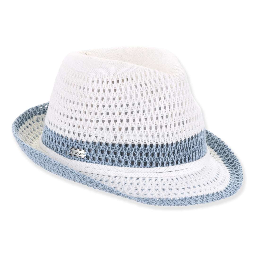 Sun 'N' Sand Fedora Hat - White/Blue - Sun 'N' Sand Accessories