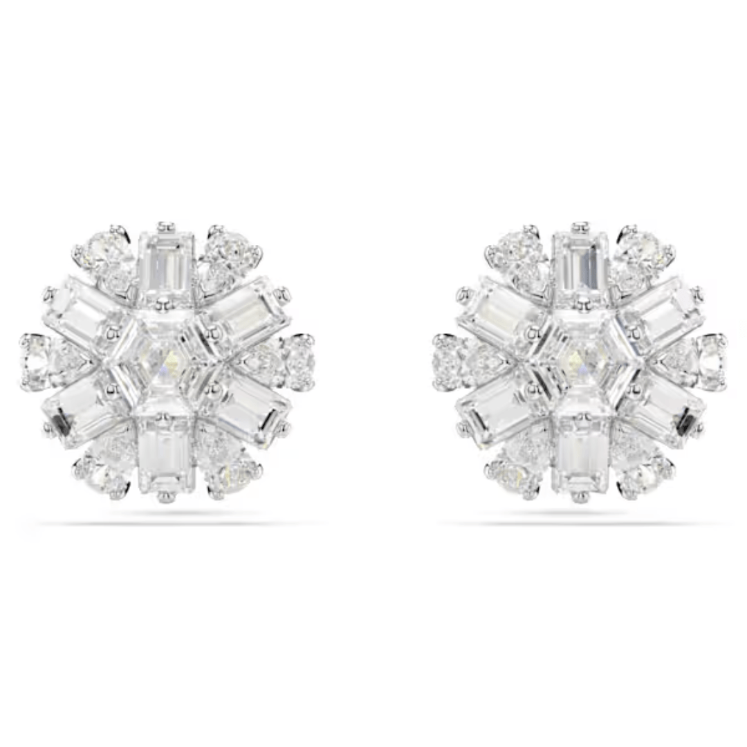 Swarovski Idyllia Snowflake Stud Earrings - White/Rhodium - Swarovski
