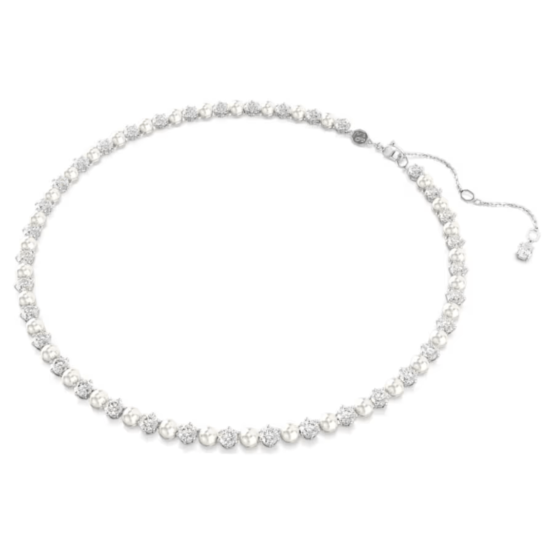 Swarovski Matrix 5mm Tennis Necklace - Crystal/Pearl/Rhodium - Swarovski