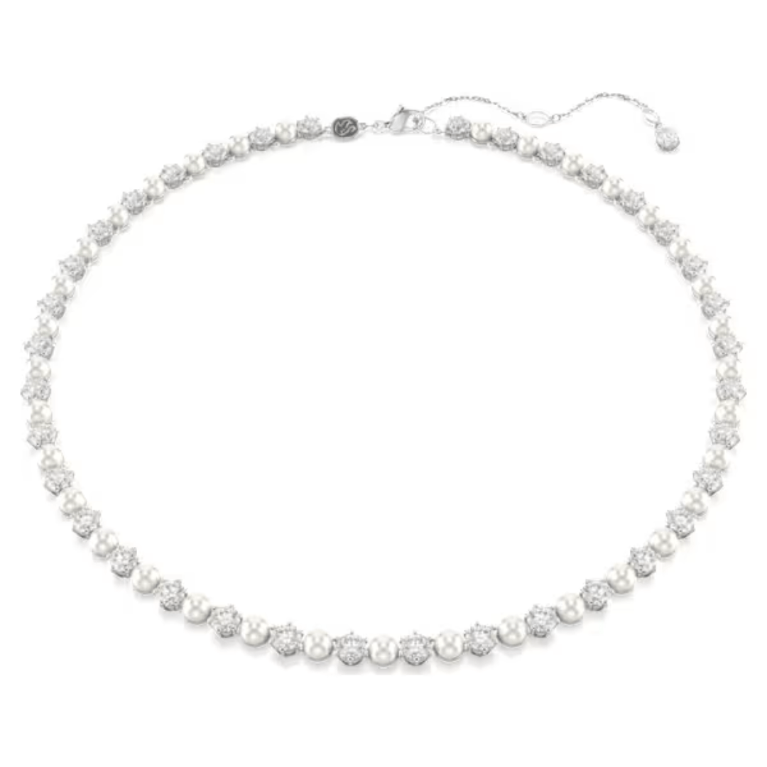 Swarovski Matrix 5mm Tennis Necklace - Crystal/Pearl/Rhodium - Swarovski