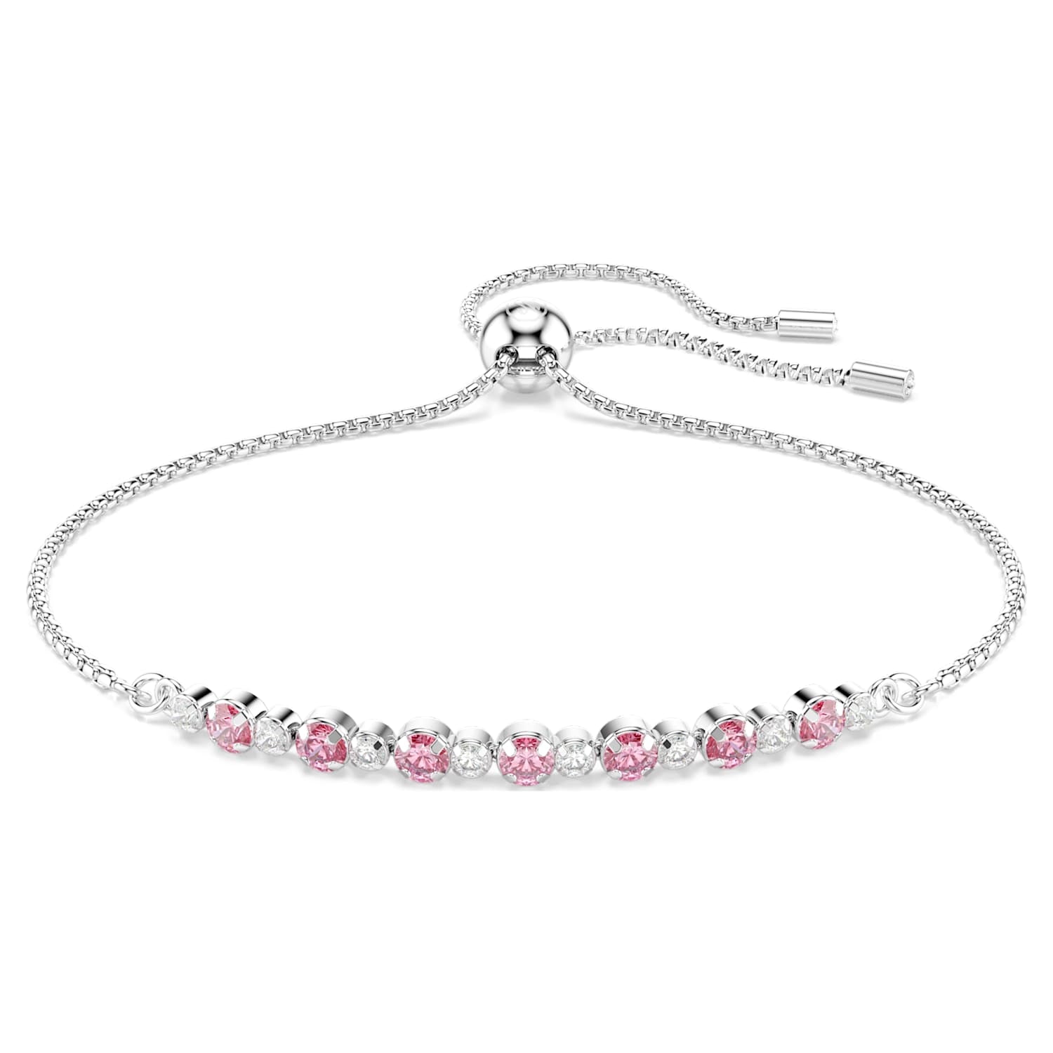 Silver Matrix bracelet with pink and clear stones on a white background