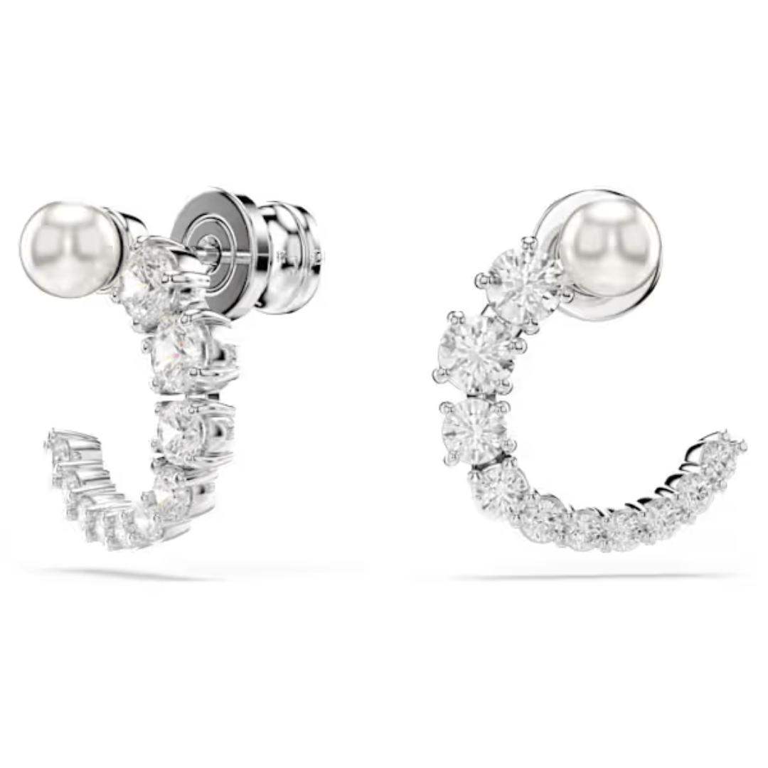 Swarovski Matrix Hoop Earrings - Crystal/Pearl/Rhodium - Swarovski