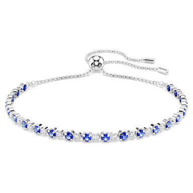 Silver Matrix tennis bracelet with deep blue and clear stones on a white background
