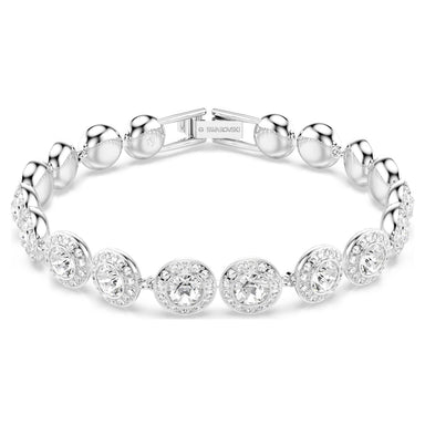 Silver Una Angelic link bracelet with crystal halos on a white background