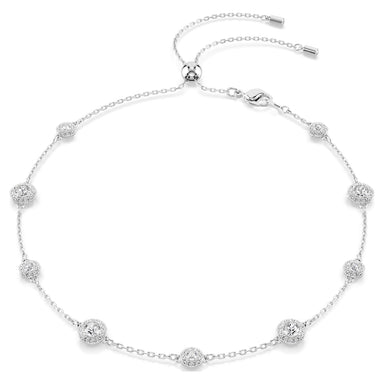 Silver Una Angelic necklace with crystal motifs on a white background