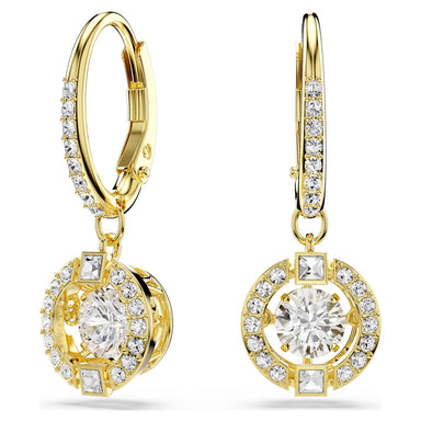 Gold Una Angelic halo drop earrings on a white background