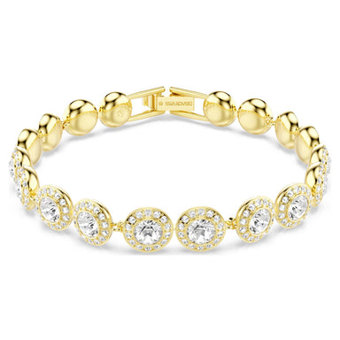 Gold Una Angelic bracelet with pavé-framed crystals on a white background
