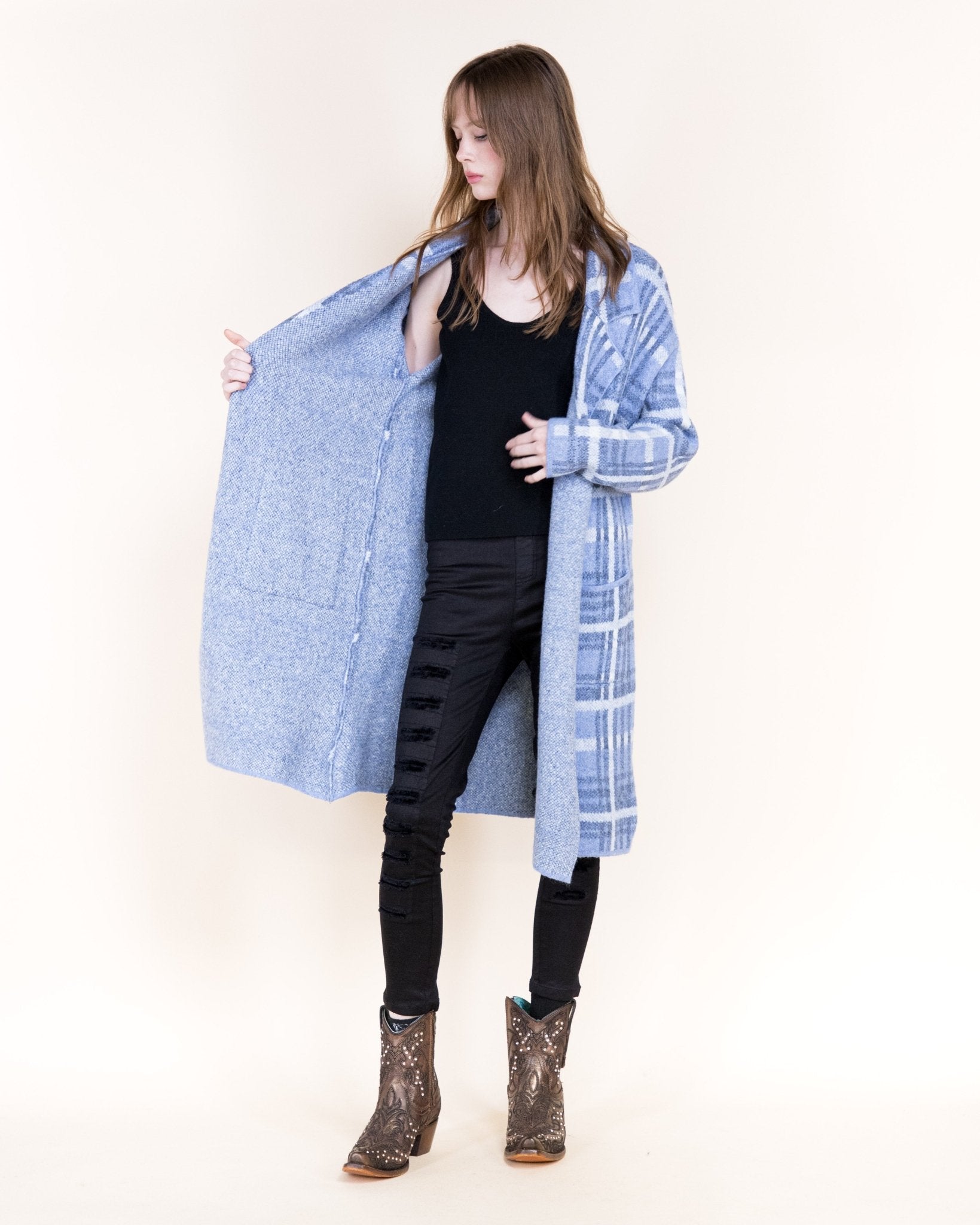 Tartan Coatigan - Denim - Very Moda