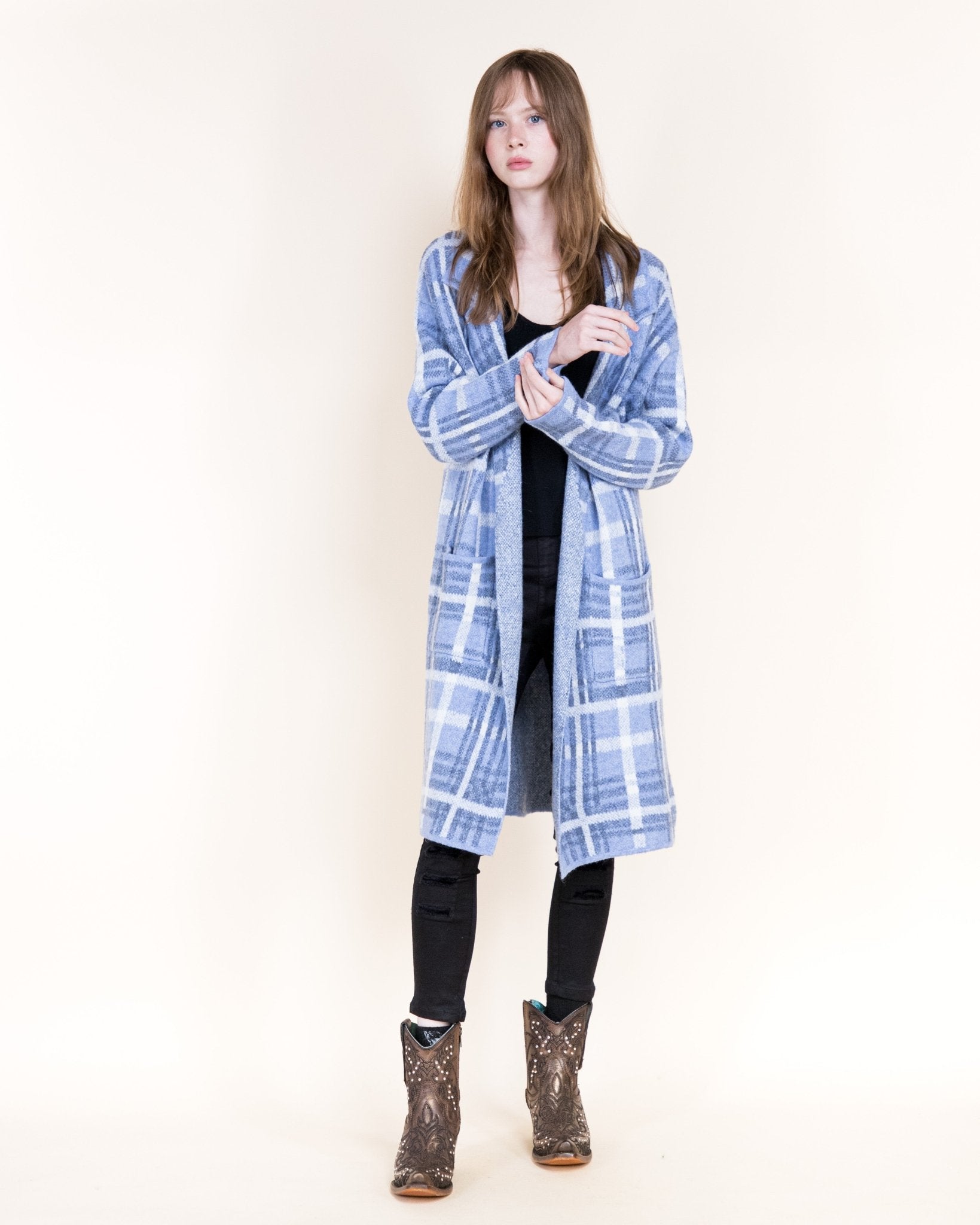 Tartan Coatigan - Denim - Very Moda