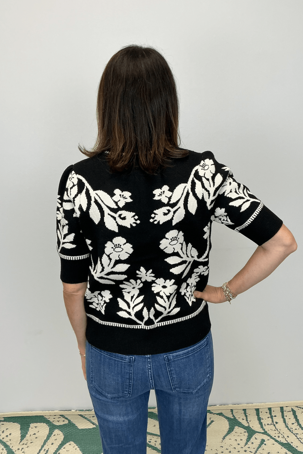 THML Black and White Floral Sweater - THML Clothing