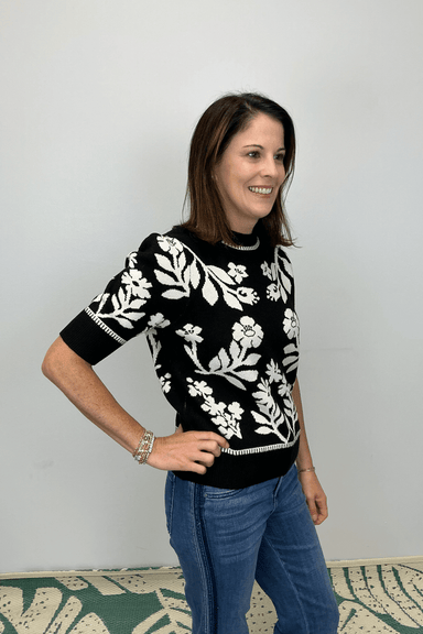 THML Black and White Floral Sweater - THML Clothing