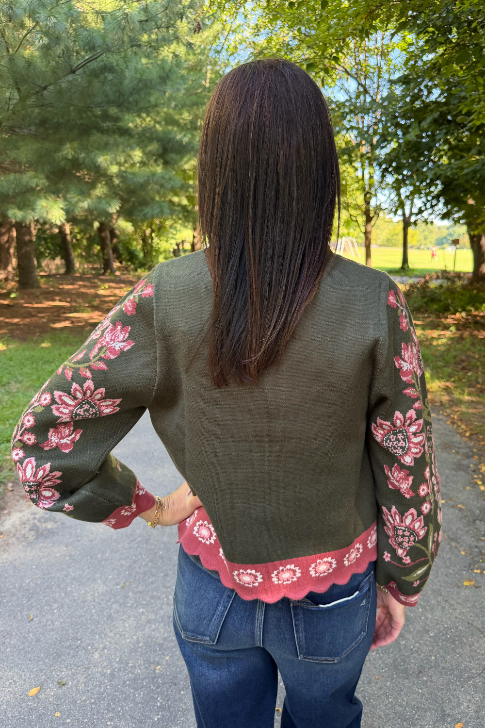 THML Clothing Floral Sweater In Olive - THML Clothing