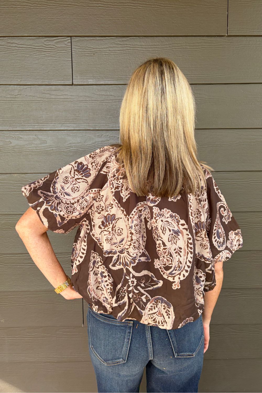 THML Clothing Relaxed Paisley Blouse In Brown - THML Clothing