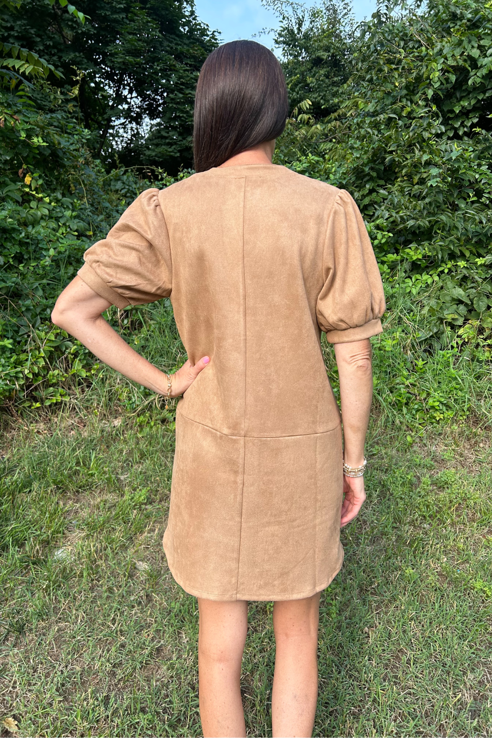 THML Flowy Dress in Caramel Suede - THML Clothing