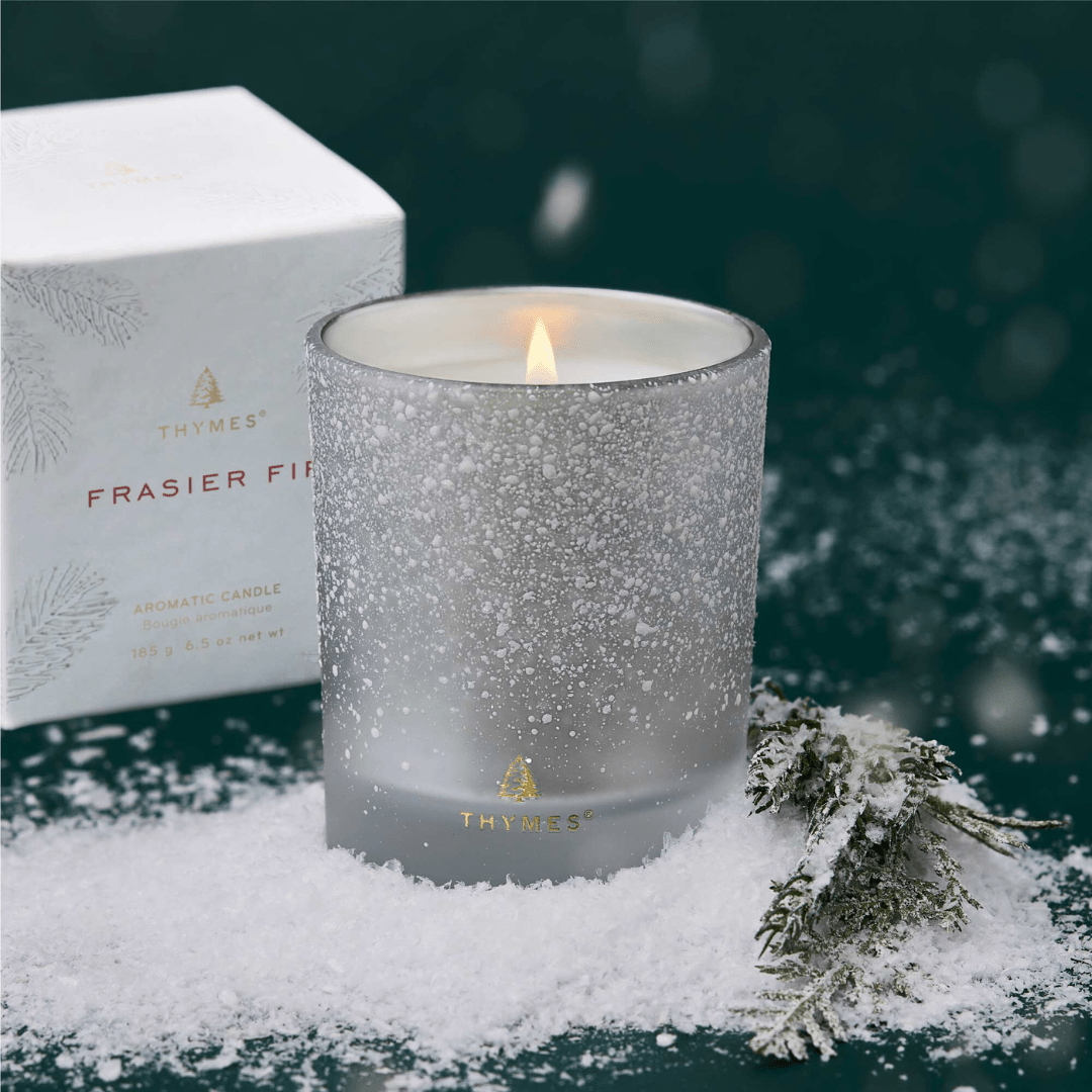 Thymes Flocked Poured Candle - Frasier Fir - Thymes