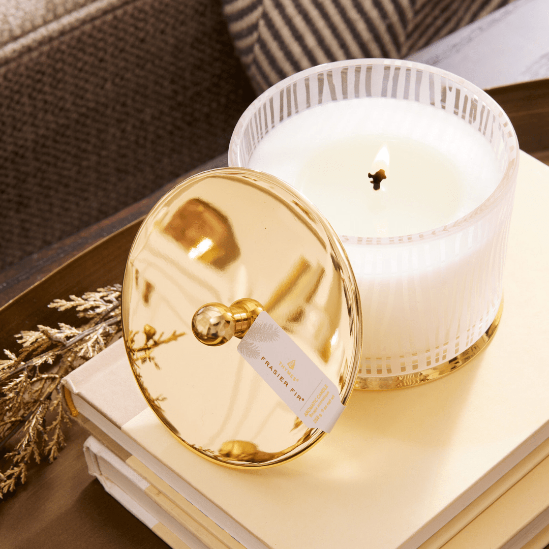 Thymes Frasier Fir Gilded Frosted Wood Grain Candle - Thymes