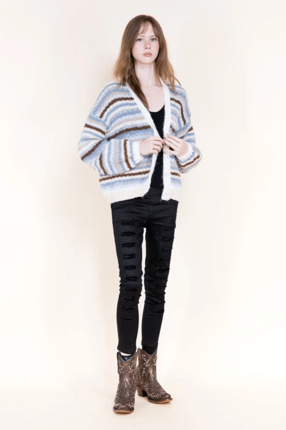 Tierra Stripe Cardigan- Denim - Very Moda