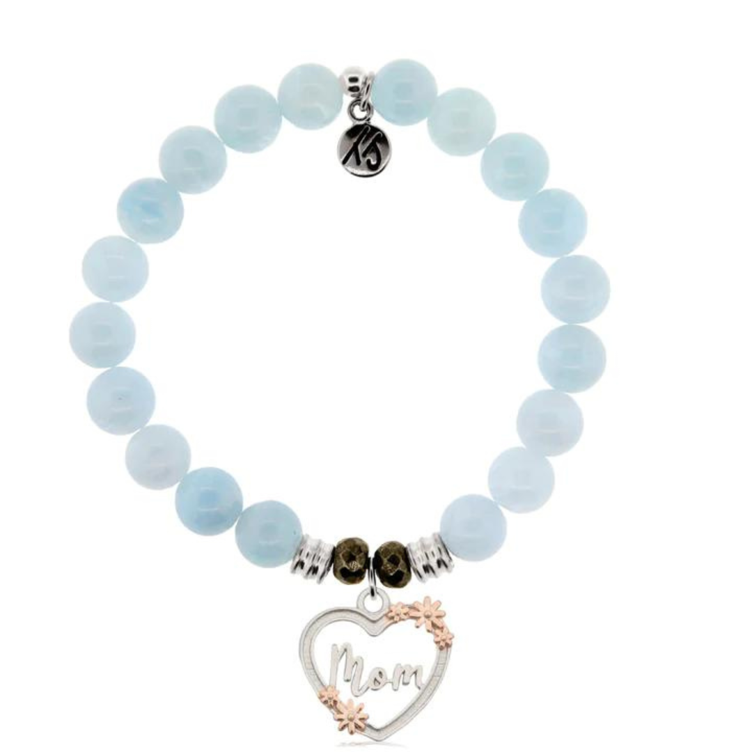 T. Jazelle Heart Mom Charm Bracelet - Blue Aquamarine