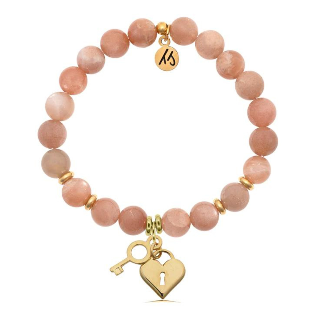 T. Jazelle Key to my Heart Charm Bracelet - Peach Moonstone