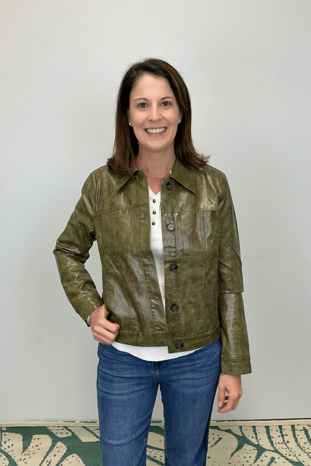 Tribal Button Front Faux Leather Jacket - Olive Leaf - Tribal Sportswear
