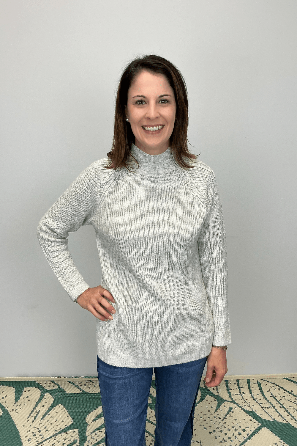 Tribal Mock Neck Tunic Sweater with Side Slits - Cream - Tribal Sportswear